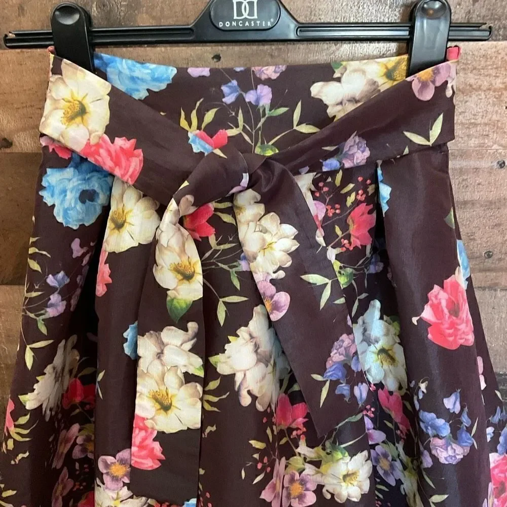 Jasmine High Low Skirt Waist Sash Brown Red Orange Pink Floral Junior Medium